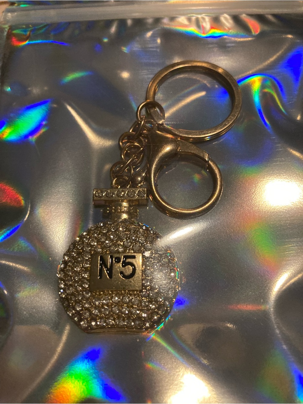 Source Unknown Gold Rhinestone N°5 Perfume Bottle Keychain